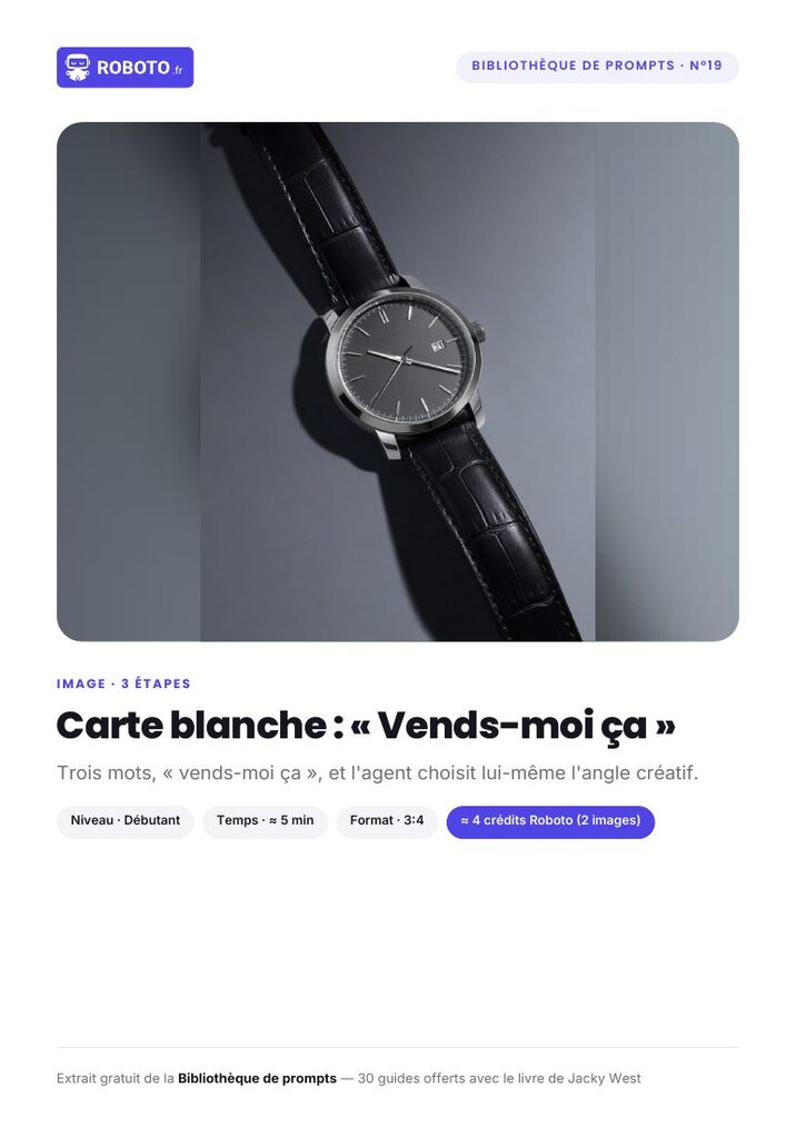 Guide cover — Le guide de ce prompt : Carte blanche : « Vends-moi ça »