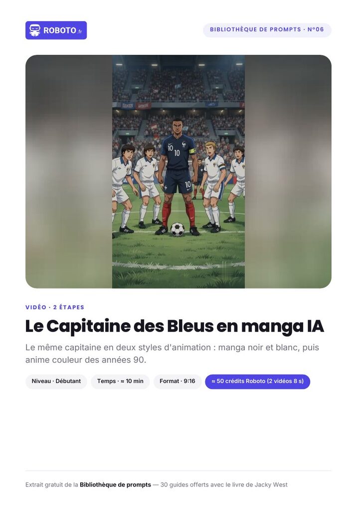 Guide cover — Le guide de ce prompt : Le Capitaine des Bleus en manga IA