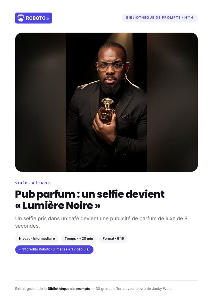 Guide cover — Le guide de ce prompt : Pub parfum : un selfie devient « Lumière Noire »