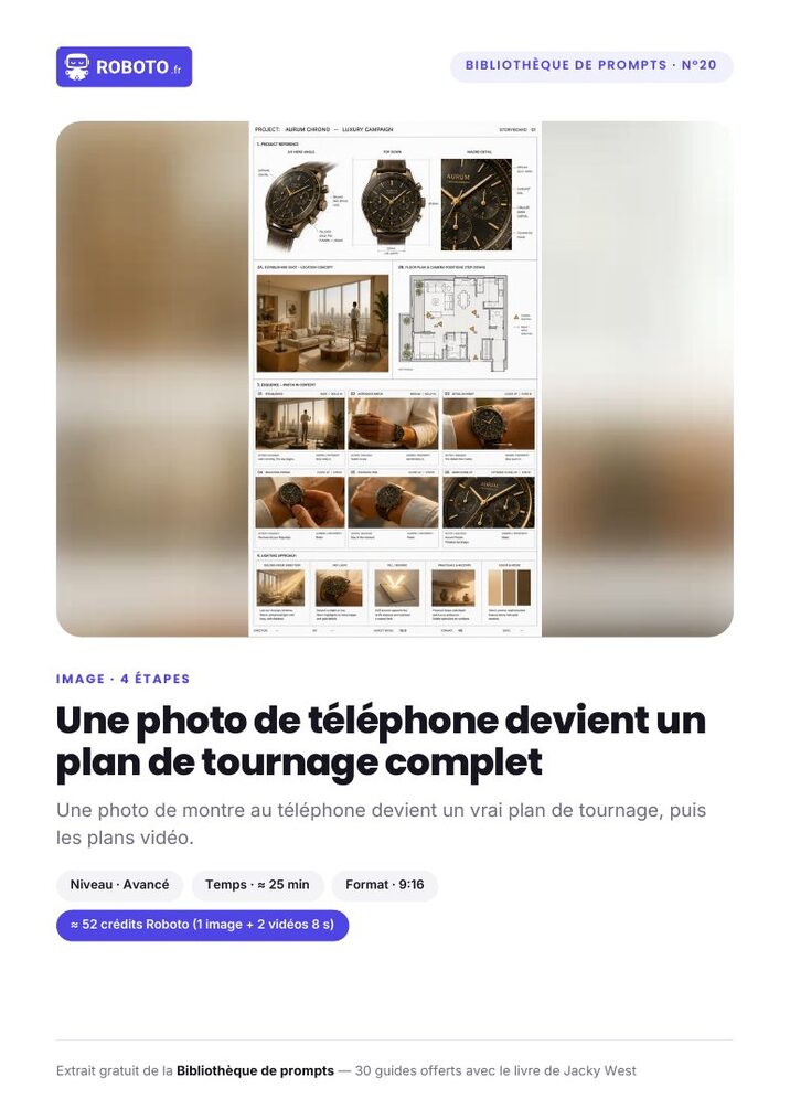 Guide cover — Le guide de ce prompt : Une photo de téléphone devient un plan de tournage complet