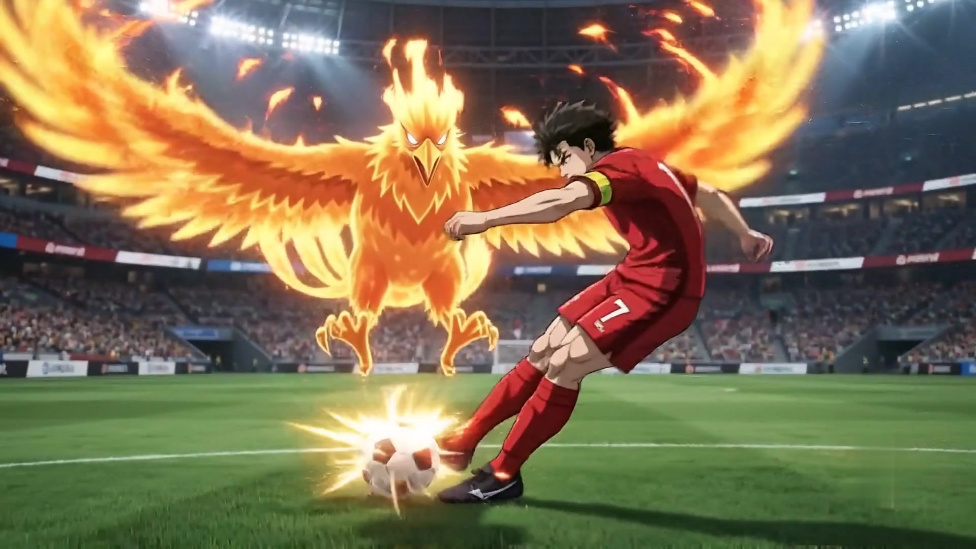 Foot façon anime : aura spectrale, phénix et retourné en feu